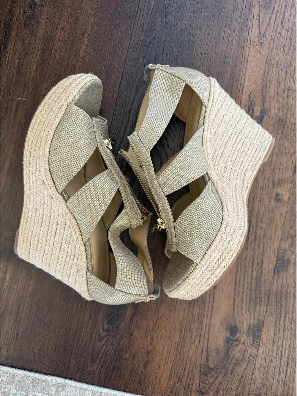 Michael Kors | Women's Gold Open Toe Wedges | Size 7.5 | 1115